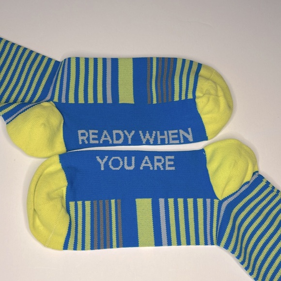 FIGS New Striped Compression Socks Small READY WHEN YOU ARE Blue Bright Yellow - Picture 3 of 3
